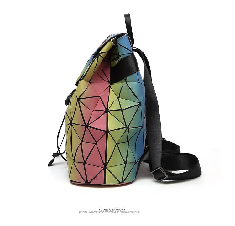 Rainbow Backpack Geometric Lattice Laser Bag Fashion Noctilucent