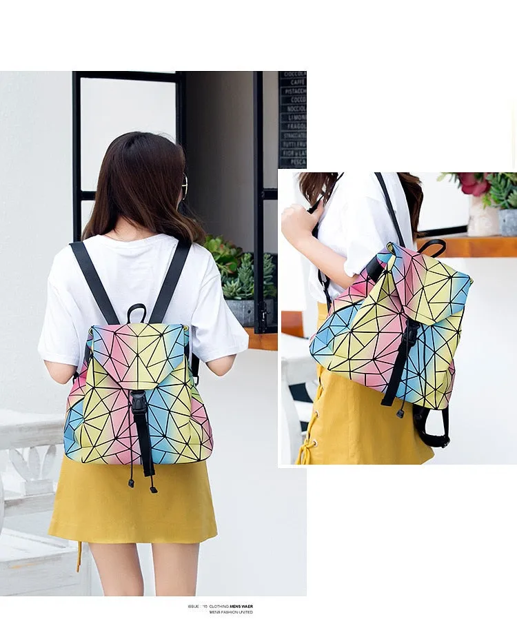 Rainbow Backpack Geometric Lattice Laser Bag Fashion Noctilucent