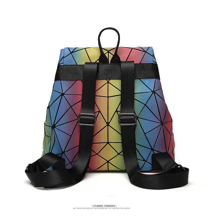 Rainbow Backpack Geometric Lattice Laser Bag Fashion Noctilucent
