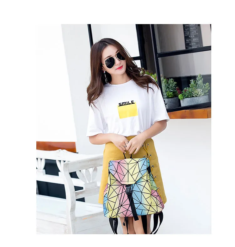 Rainbow Backpack Geometric Lattice Laser Bag Fashion Noctilucent