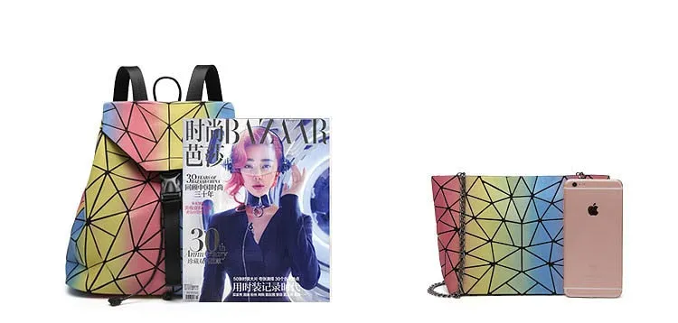 Rainbow Backpack Geometric Lattice Laser Bag Fashion Noctilucent