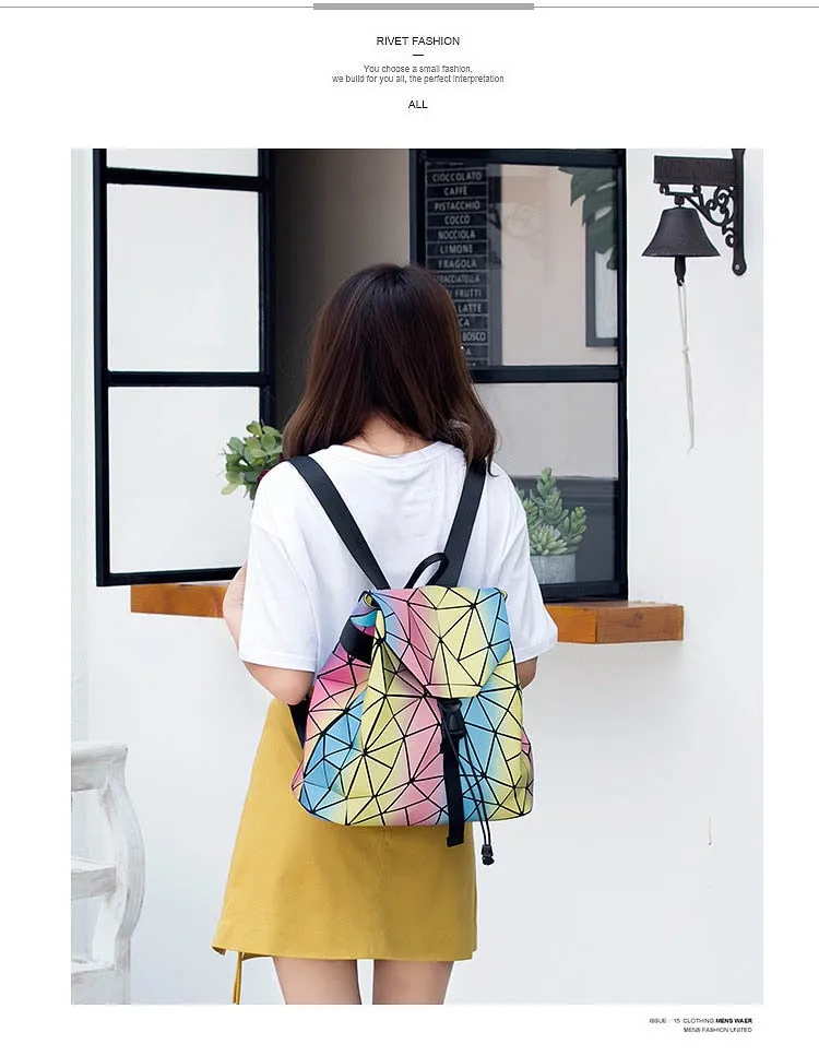 Rainbow Backpack Geometric Lattice Laser Bag Fashion Noctilucent