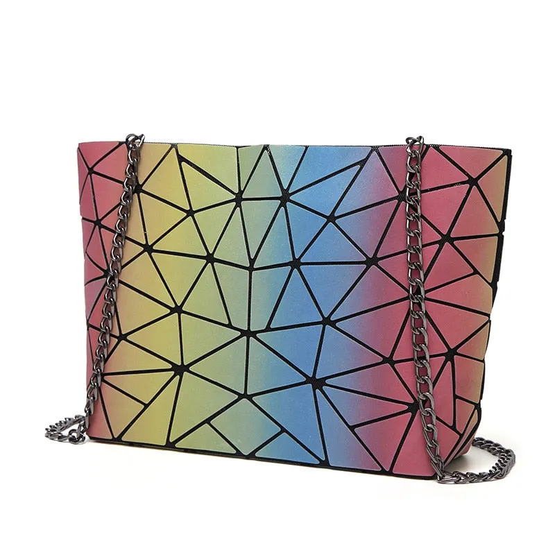 Rainbow Backpack Geometric Lattice Laser Bag Fashion Noctilucent