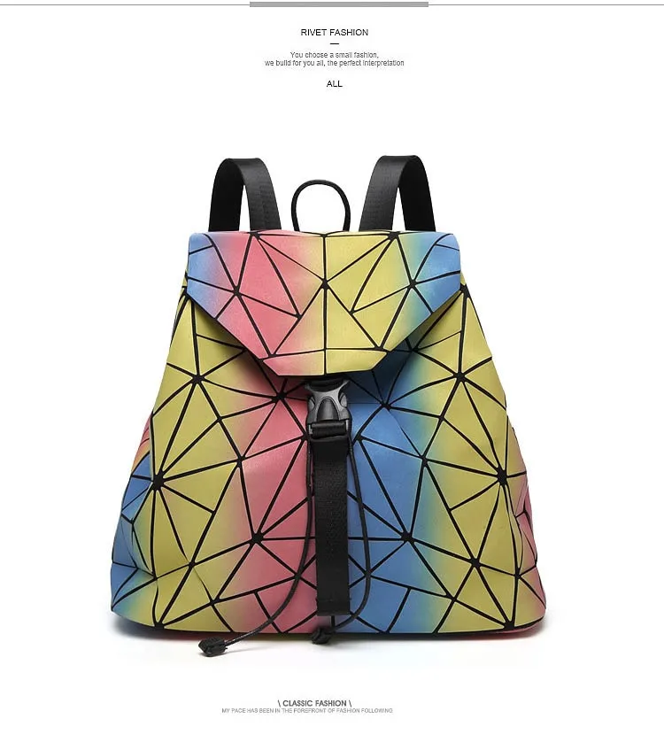 Rainbow Backpack Geometric Lattice Laser Bag Fashion Noctilucent