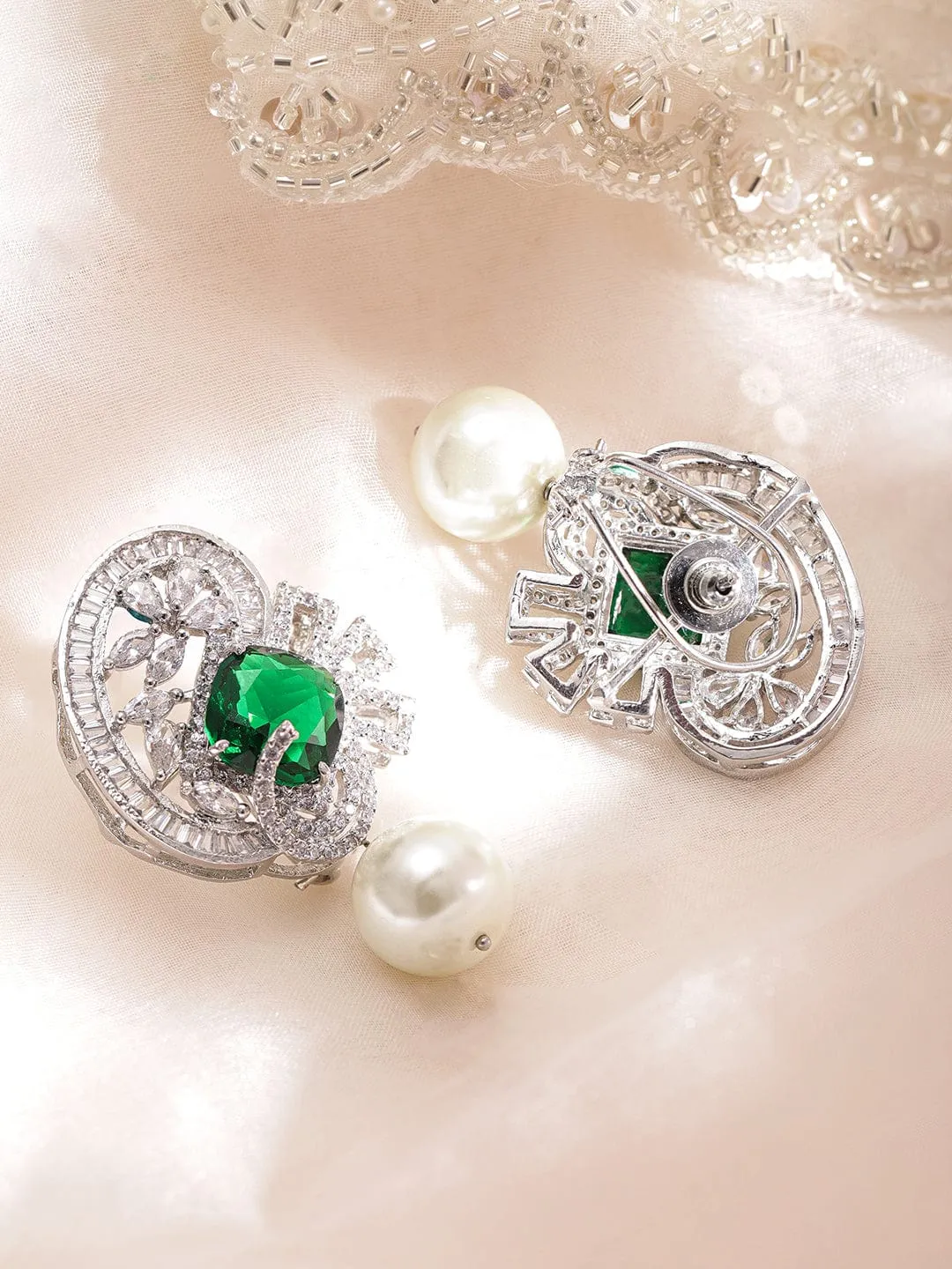 Rubans Rhodium Plated Contemporary Drop Earrings