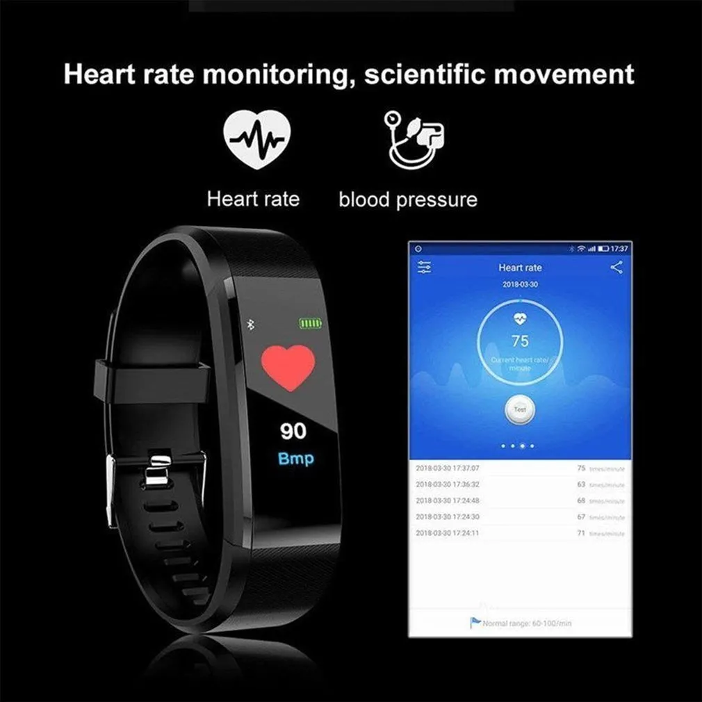 Smart Bracelet Heart Rate Monitor Blood Pressure Monitor Fitness Watches Step Counter Message Push pk fitbits mi Band 2 3