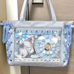 Sohiwoo Blue Womens Shoulder Bag Leather Sweet Lolita Jk Elegant Cute Casual Ita Bag Japanese Style Transparent Fashion Ita Bag Handbag