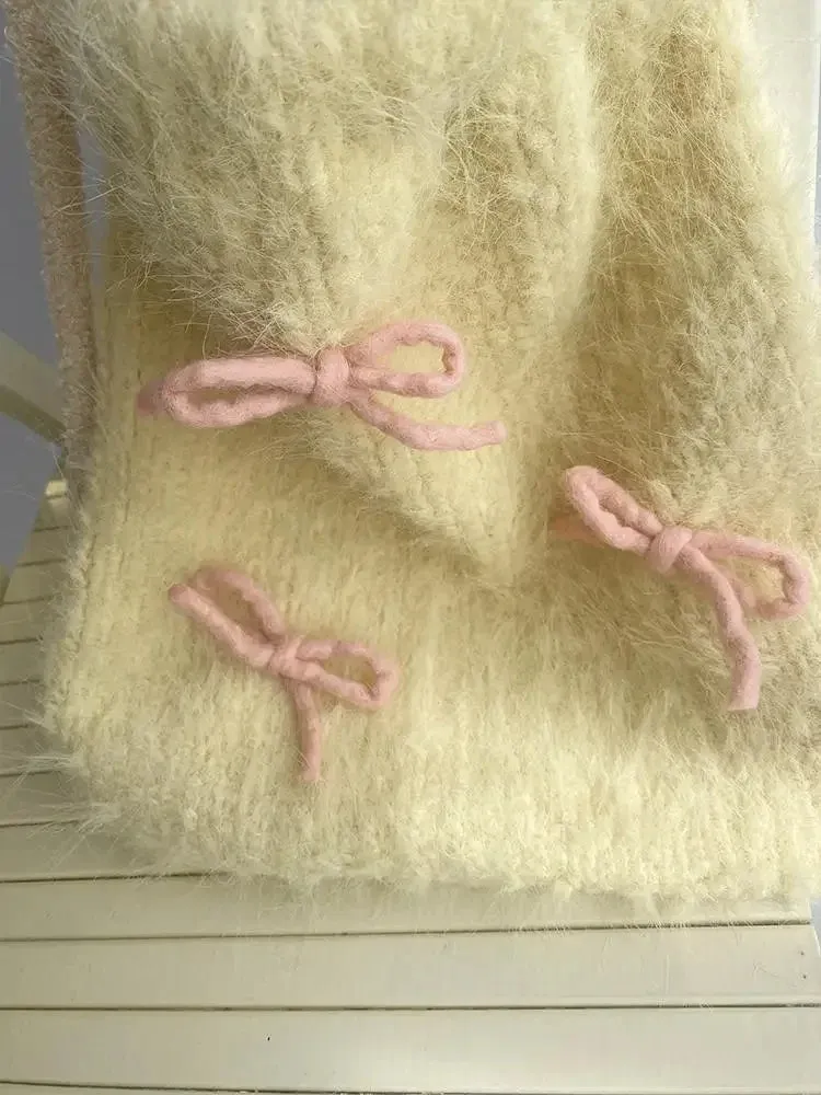 Sohiwoo Drawstring Backpack with Bow Furry Cloth Bag Soft Yellow Multi-purpose Backpack Cute Girl Fashion Korean Shoulders Bags