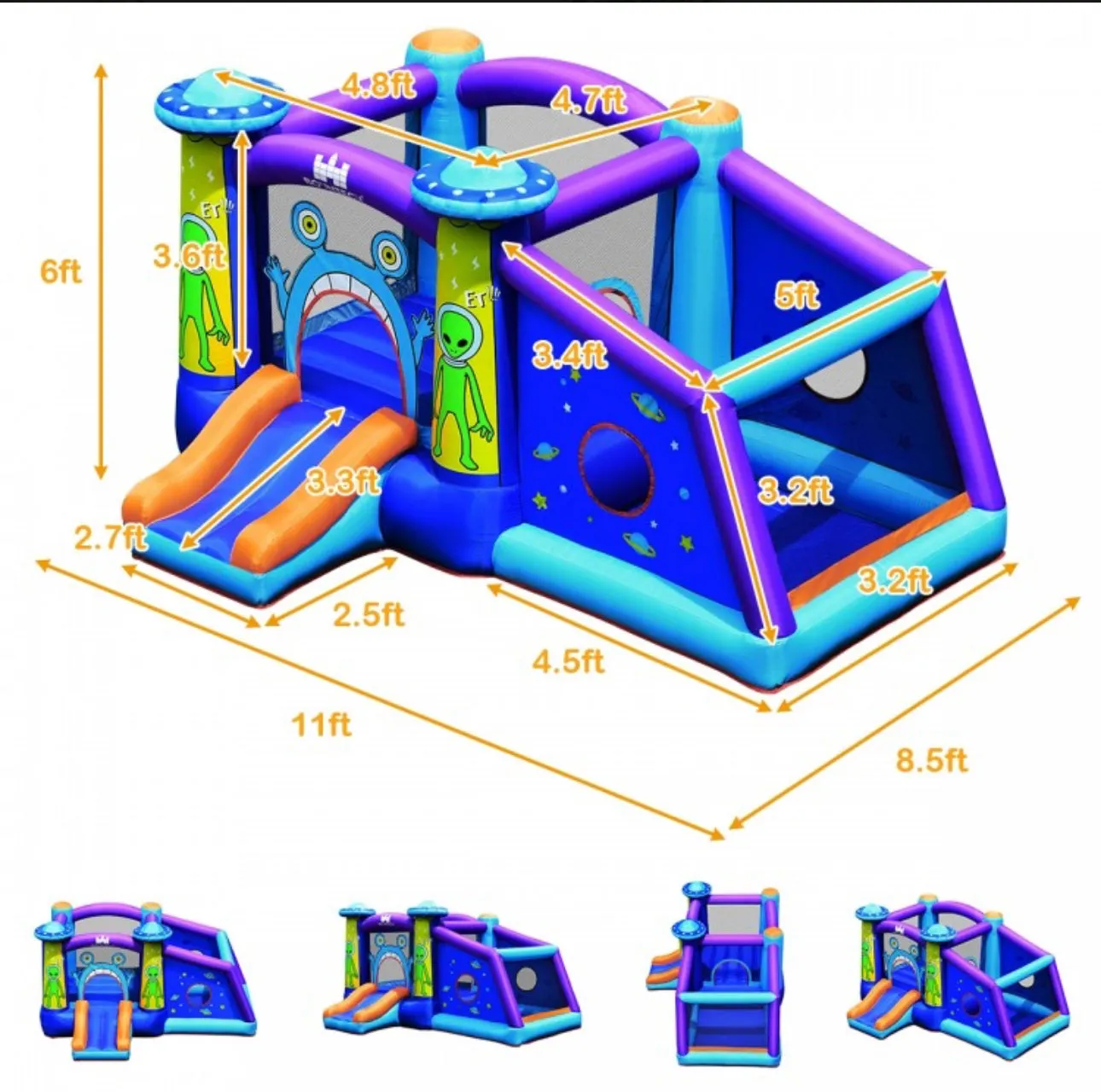 Super Fun Jumping Bouncy Castle With Water Slide & 550W Blower | Waterproof | Carrying Bag | Repair Kit | Huge Jump Area | Large Play Area