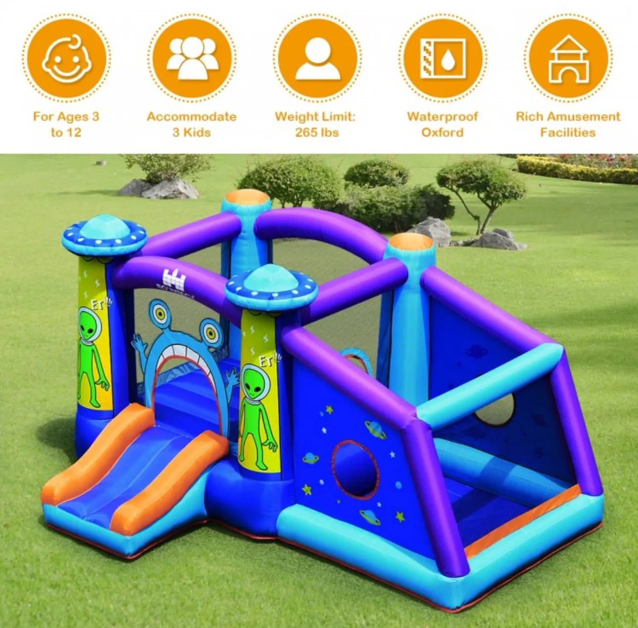Super Fun Jumping Bouncy Castle With Water Slide & 550W Blower | Waterproof | Carrying Bag | Repair Kit | Huge Jump Area | Large Play Area