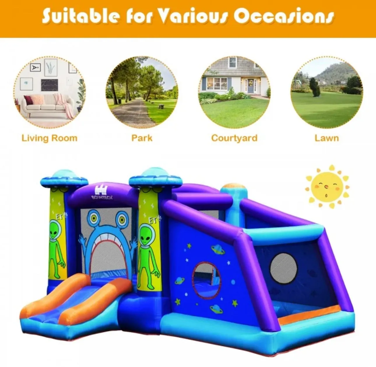 Super Fun Jumping Bouncy Castle With Water Slide & 550W Blower | Waterproof | Carrying Bag | Repair Kit | Huge Jump Area | Large Play Area
