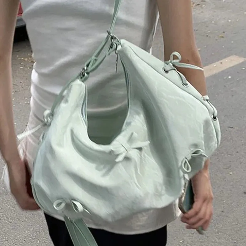 TAVIMART  -  Fashion Solid Bandage Chic Bow Women Handbags All Match Sweet Y2k Aesthetic Tote Bags Office Lady Elegant Shoulder Underarm Bag