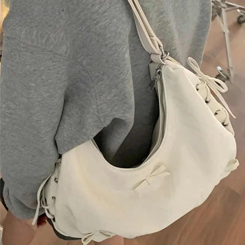TAVIMART  -  Fashion Solid Bandage Chic Bow Women Handbags All Match Sweet Y2k Aesthetic Tote Bags Office Lady Elegant Shoulder Underarm Bag