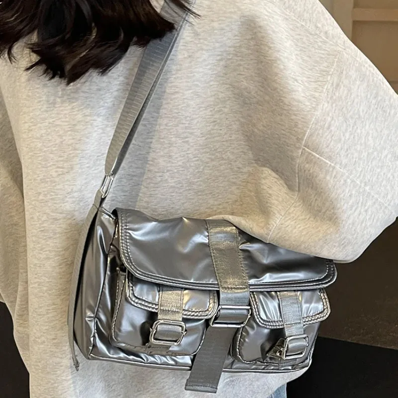 TAVIMART  -  Fashion Vintage Casual Simple Handbags All Match Y2k Aesthetic Trend Shoulder Bags Streetwear Women Glossy Underarm Bag Japanese