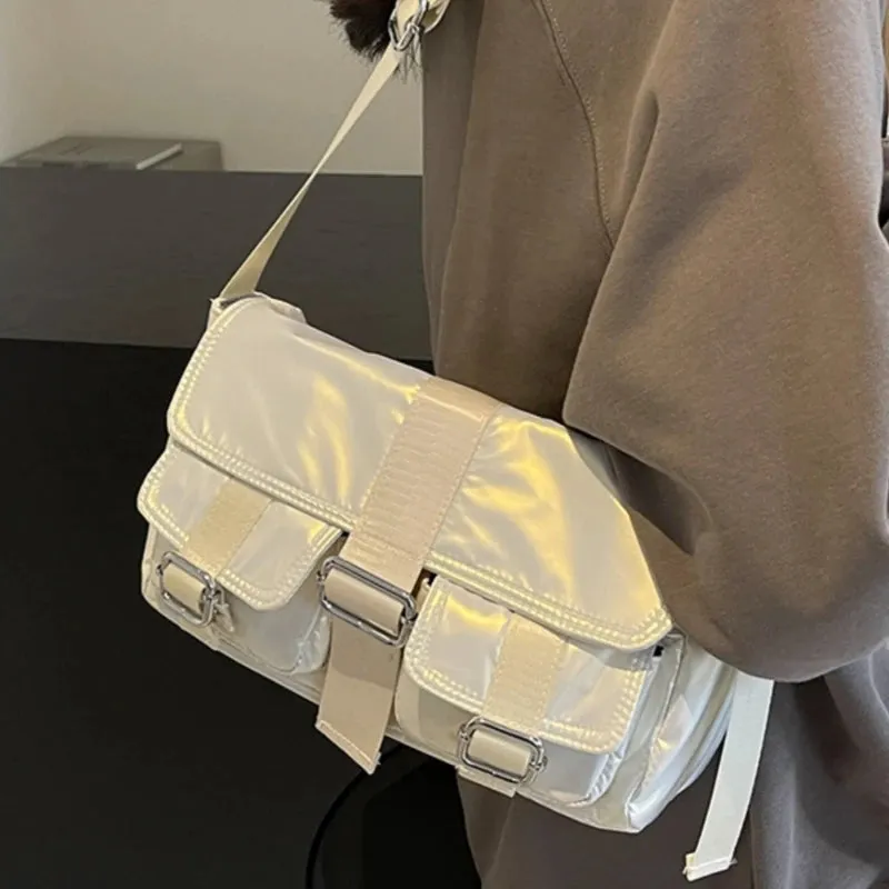TAVIMART  -  Fashion Vintage Casual Simple Handbags All Match Y2k Aesthetic Trend Shoulder Bags Streetwear Women Glossy Underarm Bag Japanese
