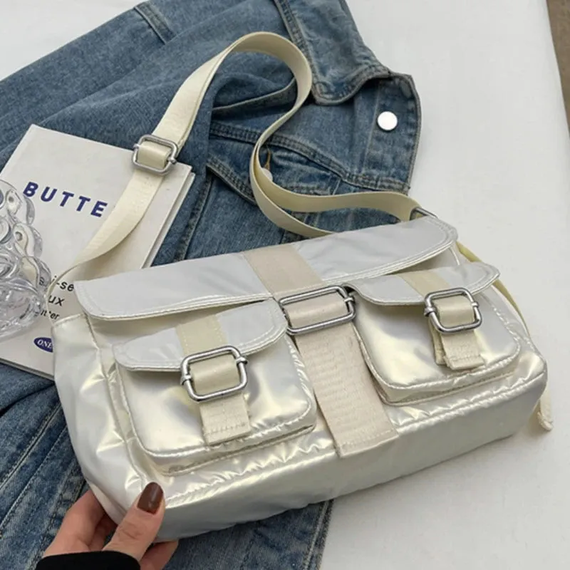 TAVIMART  -  Fashion Vintage Casual Simple Handbags All Match Y2k Aesthetic Trend Shoulder Bags Streetwear Women Glossy Underarm Bag Japanese