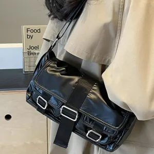 TAVIMART  -  Fashion Vintage Casual Simple Handbags All Match Y2k Aesthetic Trend Shoulder Bags Streetwear Women Glossy Underarm Bag Japanese