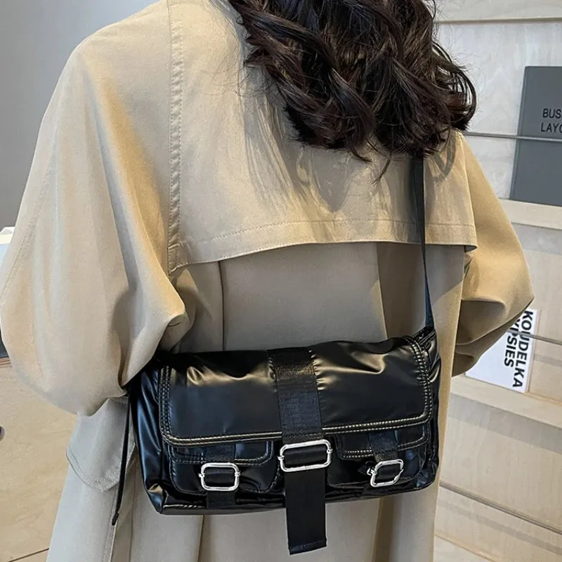 TAVIMART  -  Fashion Vintage Casual Simple Handbags All Match Y2k Aesthetic Trend Shoulder Bags Streetwear Women Glossy Underarm Bag Japanese