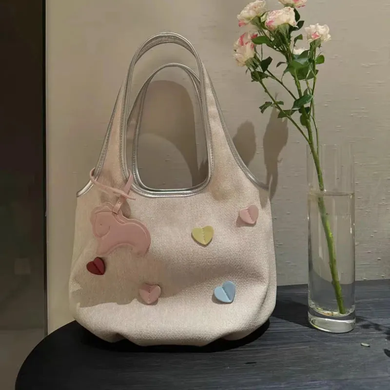 TAVIMART  -  Sweet Y2k Aesthetic Heart Top-Handle Bags Kawaii Cute Fashion All Match Shoulder Underarm Bag Casual Shopping Purse and Handbags