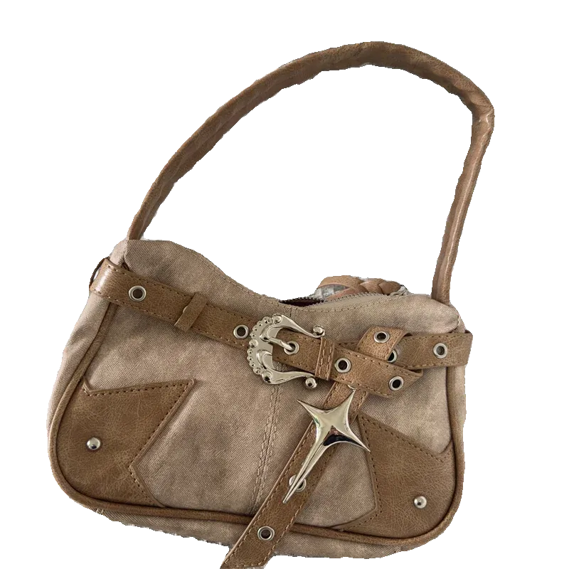 TAVIMART  -  Y2k Aesthetic Punk Vintage Belt Women's Handbags Casual All Match Trendy Underarm Bag Fashion Patchwork Shoulder Bags Japanese