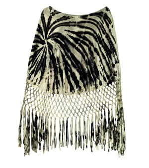 Tie Dye Macrame Net Poncho Black & White
