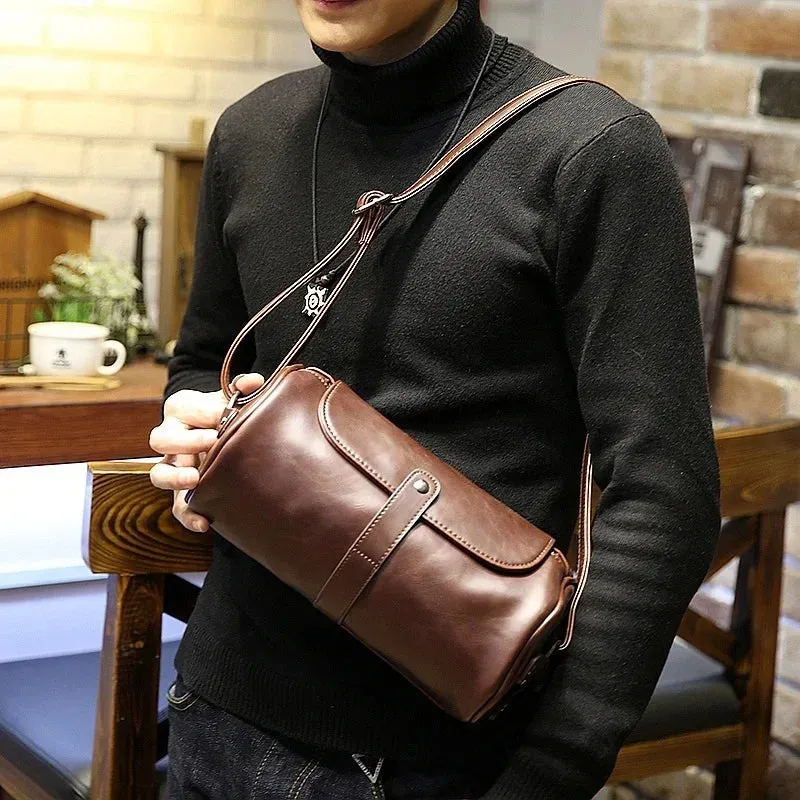 Xiao.p Fashion Crazy Horse Pu Leather  Men's Single Shoulder Bag Small Messenger Bag Retro Brown Cross-body Shoulder Bag New